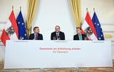 Mnister Hattmannsdorfer (ÖVP), Staatssekretär Schellhorn (NEOS) und Minister Hanke (SPÖ)