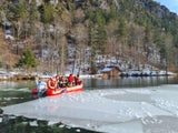 Feuerwehr rettet Schwan aus zugefrorenem See