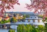 Blick auf die Brücken über der Moldau. 