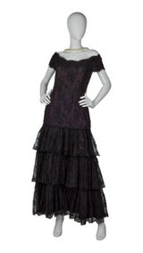 PRINCESS DIANA | 1987 VICTOR EDELSTEIN MAGENTA SILK AND LACE EVENING DRESS