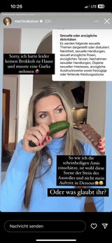 Gurke im Gesicht: Ex-ORF-Star Kaiser verstößt gegen Instagram-Richtlinien