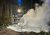 Nackter neben brennendem Auto Gablitz