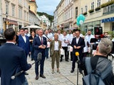 Wahlkampfabschluss der Volkspartei in Baden mit Innenminister Karner, Verteidigungsministerin Klaudia Tanner und Landesgeschäftsführer Matthias Zauner.
