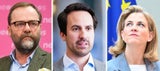 Das NEOS-Regierungsteam mit (v.l.n.r.) STS Josef Schellhorn (Deregulierung), Bildungsminister Christoph Wiederkehr und Außenministerin Beate Meinl-Reisinger. 