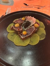 Die Vorspeise: Tataki vom Gelbflossen-Thunfisch.&nbsp;