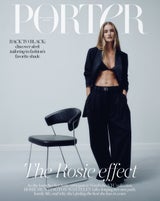 Rosie Huntington-Whitely in einem Dries Van Noten Blazer, Dolce&Gabbana BH und Jil Sander Hosen.