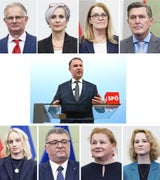 Das SPÖ-Regierungsteam mit Vizekanzler Andreas Babler (Wohnbau, Medien, Kultur und Sport) und (v.l.n.r./oben) Finanzminister Markus Marterbauer, Justizministerin Anna Sporrer, STS Ulrike Königsberger-Ludwig (Gesundheit) und Infrastrukturminister Peter Hanke sowie (v.l.n.r./unten) STS Michaela Schmidt (Kanzleramt), STS Jörg Leichtfried (Inneres/Staatsschutz), Sozialministerin Korinna Schumann und Frauen- und Wissenschaftsministerin Eva Maria Holzleitner.&nbsp;&nbsp;