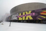 Die Beschilderung des Super Bowl LIX an der Außenseite des Caesars Superdome in New Orleans, Louisiana.&nbsp;&nbsp;