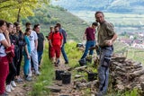 Trockenmauer-Experte Rainer Vogler bringt Schüler*innen die traditionelle Handwerkstechnik des Trockensteinmauerns näher.&nbsp;