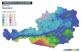 Die Niederschlagsprognose für Dienstag (Stand Sonntag, 12 Uhr). Besonders in Osttirol und Oberkärnten deutet sich ergiebiger Regen an.&nbsp;
