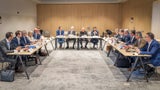 Klausur der bunten Stadtregierung mit Bürgermeister Klaus Schneeberger, Zweiter Vizebürgermeister Rainer Spenger, Stadtrat Philipp Gerstenmayer und Gemeinderat Kanber Demir.
