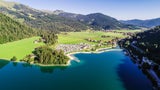 Campingplatz am Achensee in Tirol mit Blick auf die Seekarspitze