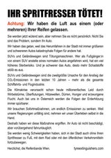 Klima-Aktivisten ließen in Wien Luft aus Reifen von SUVs