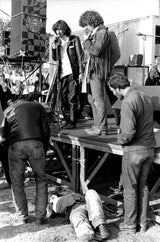 Der Tourmanager der Rolling Stones, Sam Cutler mit Michael Lang in Woodstock 1969.