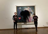 Video: Hier schütten Klima-Aktivisten Farbe auf Klimt-Bild