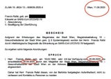 Quarantäne-BEscheid Francis Rafal