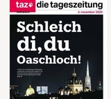 "Schleich di, du Oaschloch" auf Cover deutscher Tageszeitung
