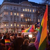 Protest vor dem Cafe Prückel