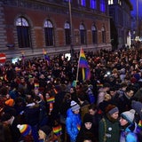Protest vor dem Cafe Prückel