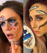 Visagistin macht Make-Ups mit toten Fischen