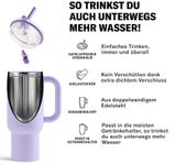 waterdrop® Thermobecher mit Strohhalm 1,1L – Auslaufsichere, robuste Trinkflasche mit aufklappbarem Trinkhalm, Hält 12h kalt, Trinkbecher mit Deckel, isolierte Edelstahlflasche