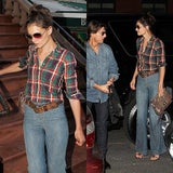 Katie Holmes lässig in Karohemd und Jeans