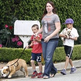 Romeo & Cruz Beckham mit Hündin Coco und Nanny