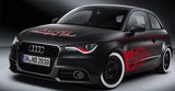 Audi A1 "Hot Rod" - mattschwarze Lackierung, Flammen-Airbrush und coole Weißwand-Reifen als Blickfang. Bild: Audi AG