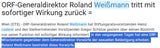 Mit dieser Aussendung gaben Heinz Lederer und Gregor Schütze den Rücktritt von Roland Weißmann als ORF-Chef bekannt.