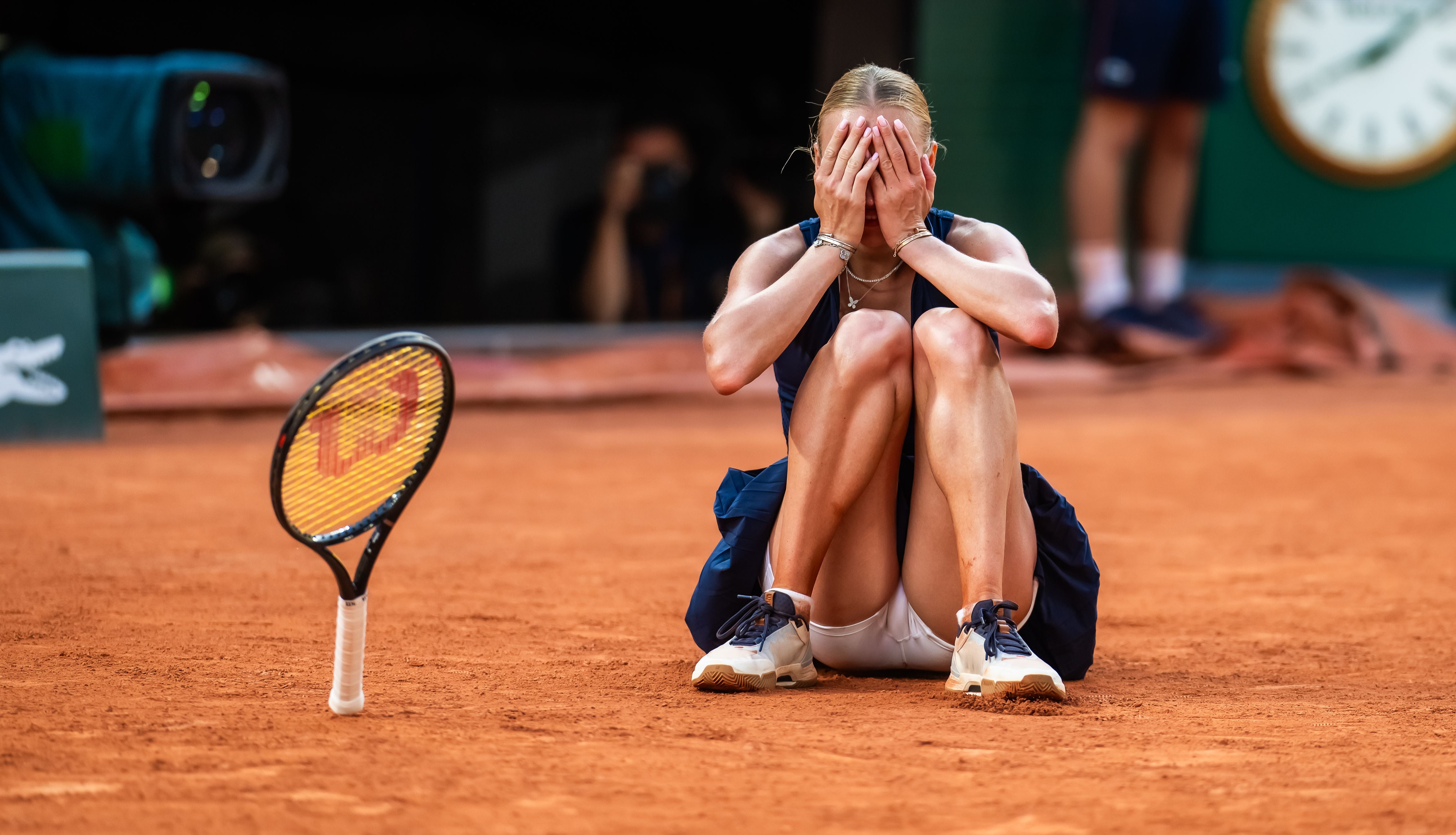 PARIS, FRANCE - MAY 30: Anastasia Potapova of Austria plays a forehand against Coco Gauff of United States during their Women's Singles third round match on Day Seven of the 2026 French Open at Roland Garros on May 30, 2026 in Paris, France. (Photo by Dan Istitene/Getty Images)
