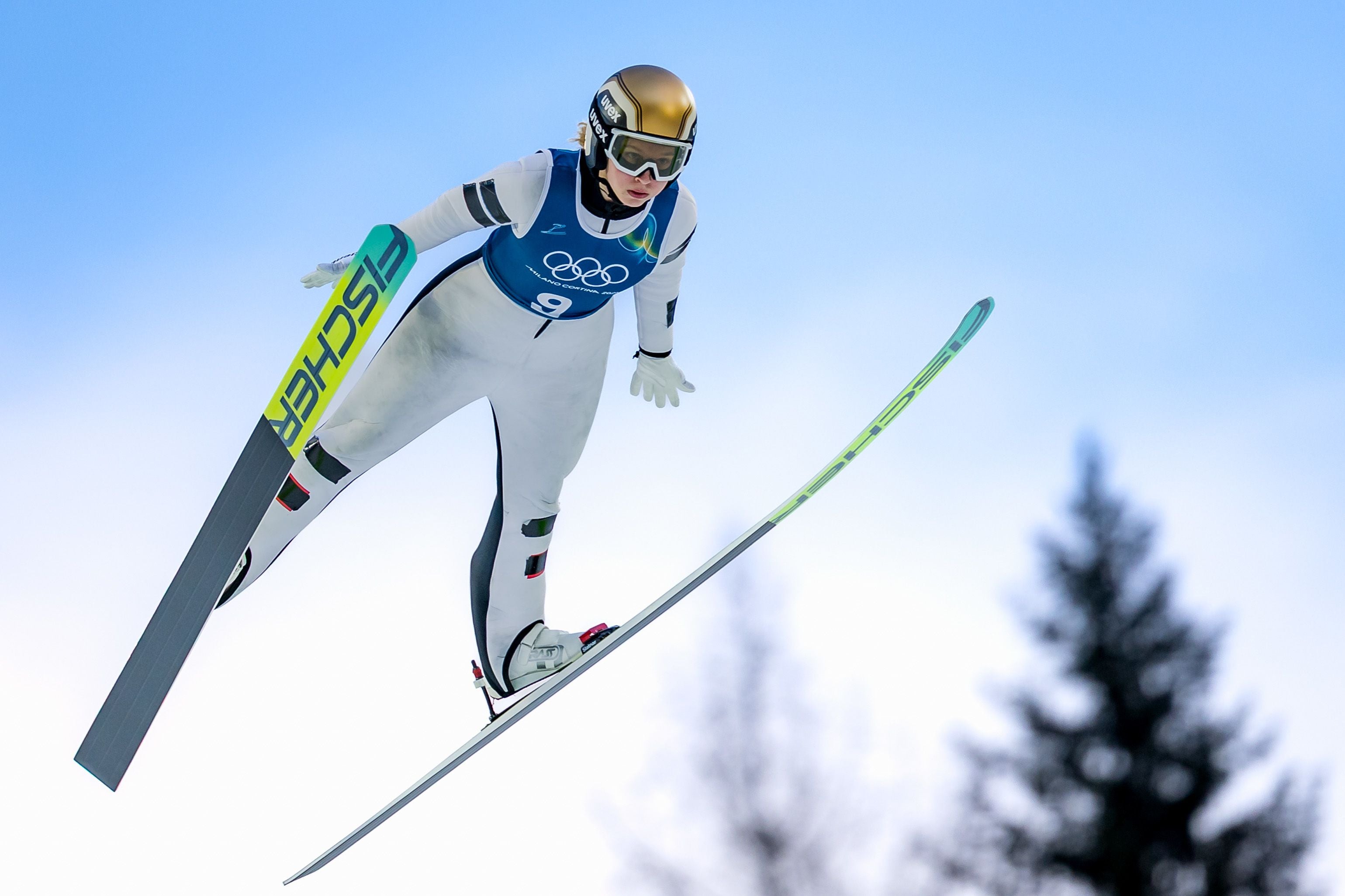 PREDAZZO,ITALY,12.FEB.26 - OLYMPICS, NORDIC SKIING, SKI JUMPING - Winter Olympic Games Milano Cortina 2026, large hill, women, training. Image shows Meghann Wadsak (AUT). Photo: GEPA pictures/ Matthias Trinkl