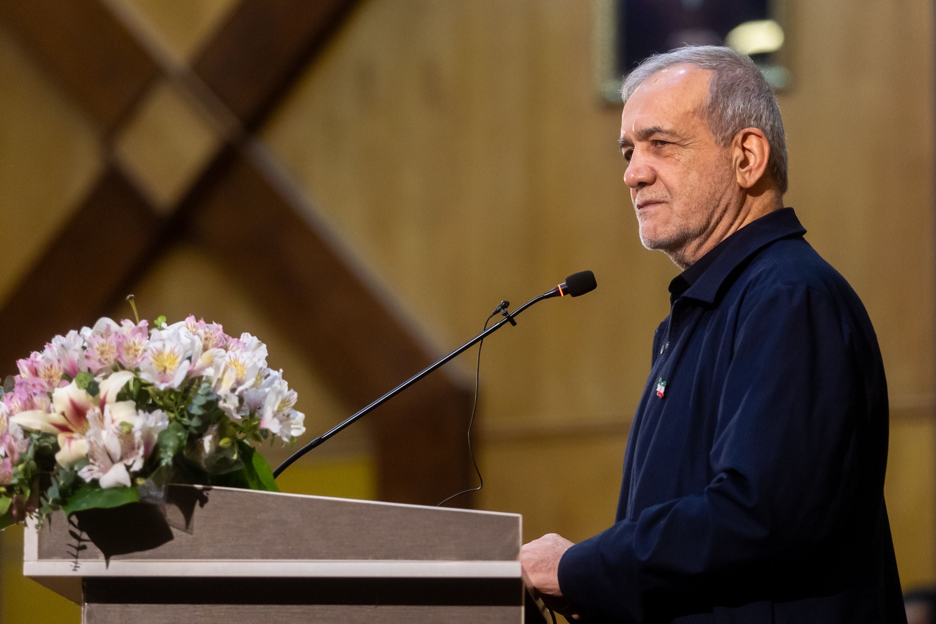 TEHRAN, IRAN - 2026/05/18: Iranian President Masoud Pezeshkian, speaks during a gathering of public relations officials in Tehran. (Photo by Foad Ashtari/SOPA Images/LightRocket via Getty Images)