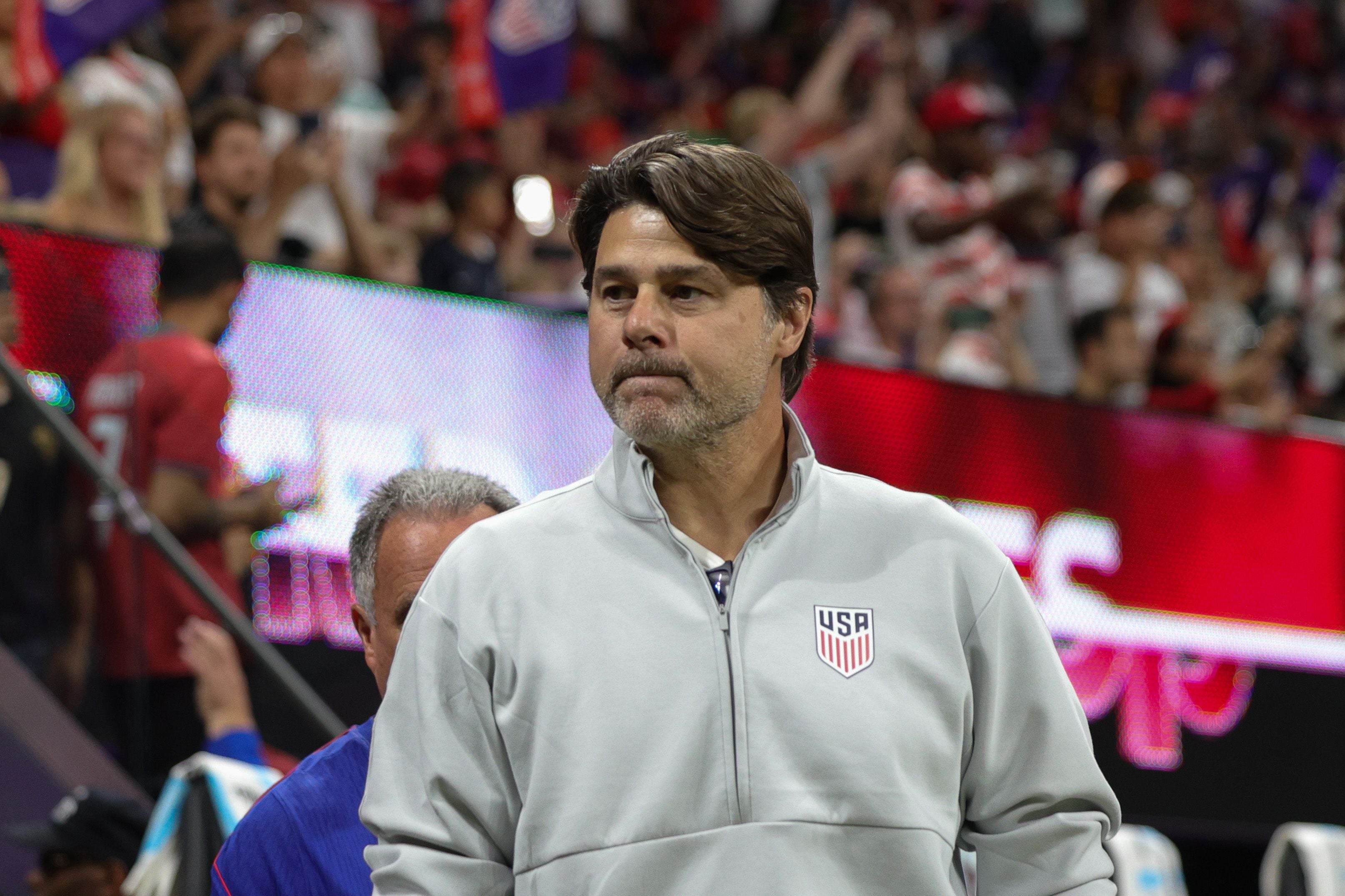 ATLANTA, GEORGIA - MARCH 31: United States head coach Mauricio Pochettino along the sidelines prior to playing Portugal during an International Friendly at Mercedes-Benz Stadium on March 31, 2026 in Atlanta, Georgia. (Photo by John Dorton/ISI Photos/USSF/Getty Images)
