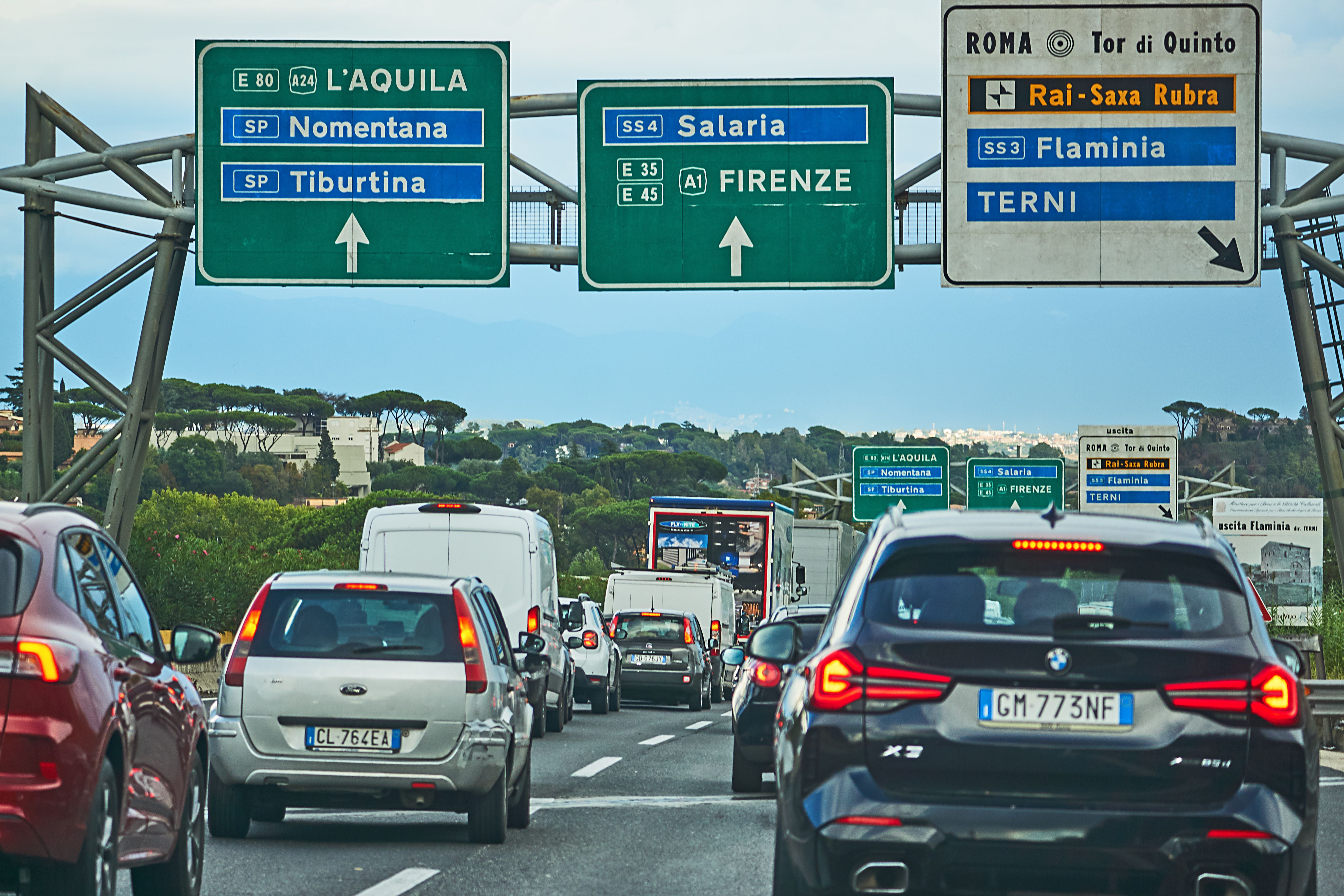 Rome, Italy - September 19, 2024: Road traffic in the center of Rome on the eastern bypass.