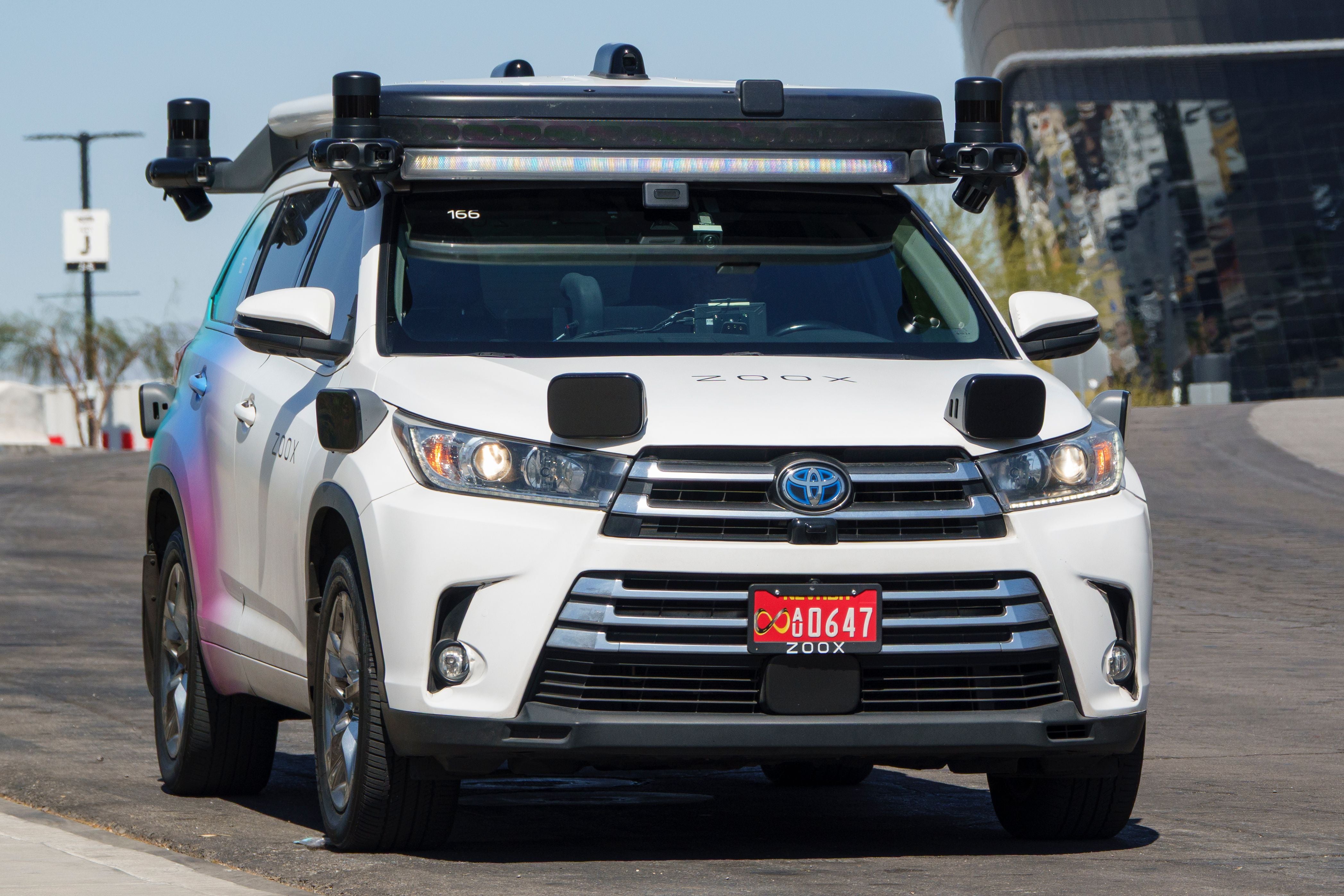 LAS VEGAS, NEVADA- MARCH 15: A modified Toyota sport-utility vehicle by Zoox, Amazon's autonomous robotaxi division is driven on March 15, 2025 in Las Vegas, Nevada. (Photo by Kevin Carter/Getty Images)