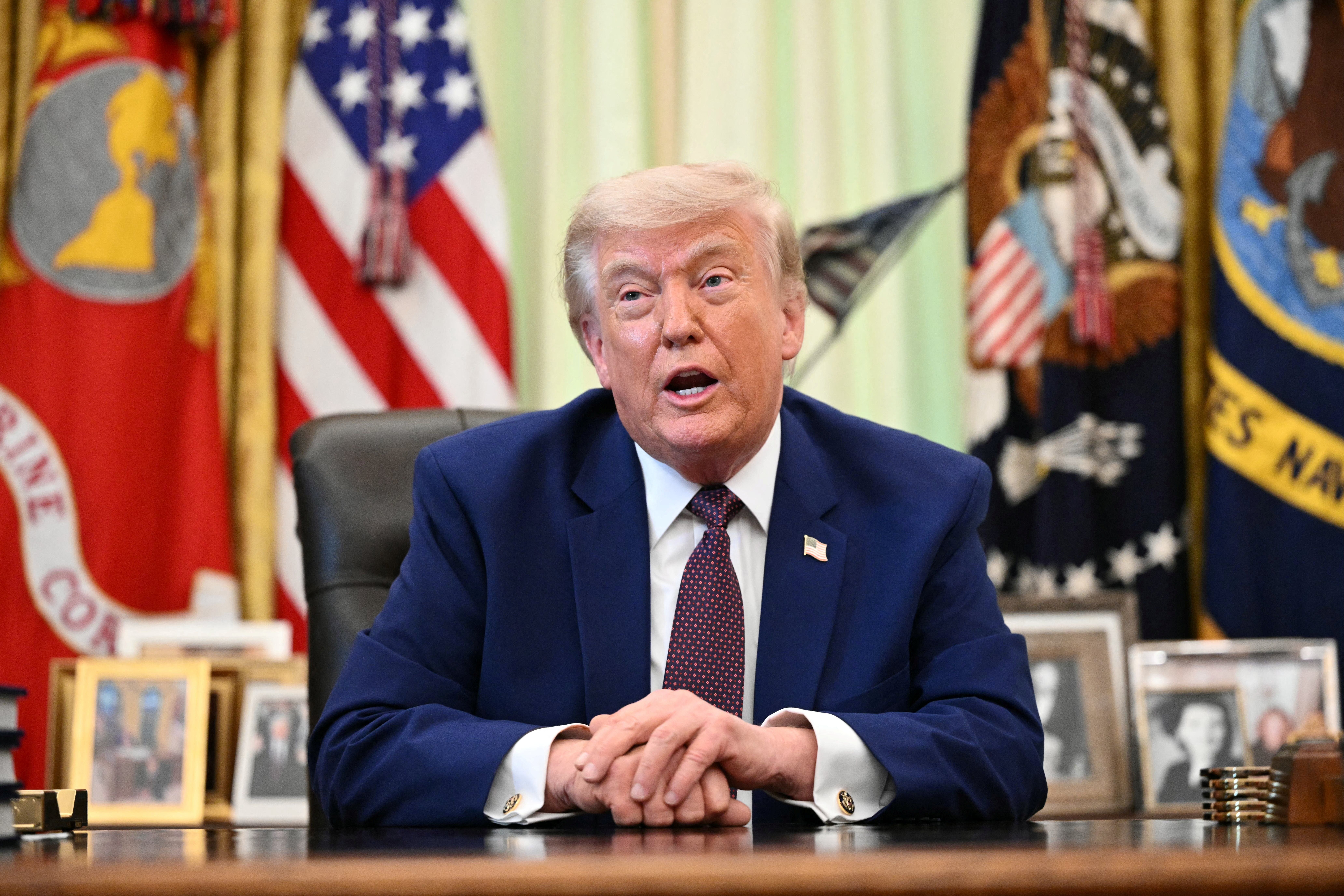 US President Donald Trump speaks to the press in the Oval Office of the White House in Washington, DC, on June 3, 2026. (Photo by Mandel NGAN / AFP)