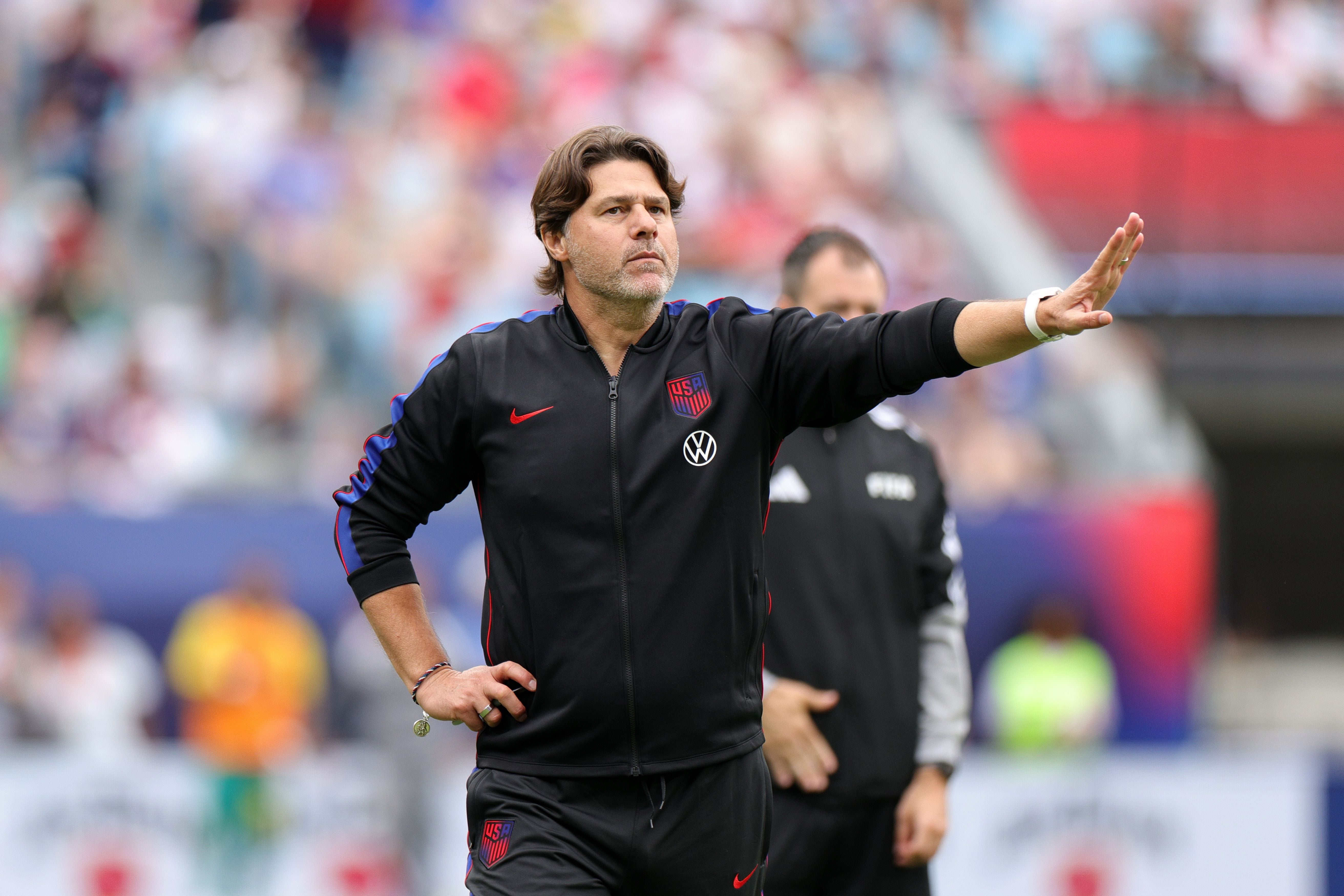 CHARLOTTE, NORTH CAROLINA - MAY 31: Mauricio Pochettino, head coach of United States, gestures during the international friendly match between United States and Senegal at Bank of America Stadium on May 31, 2026 in Charlotte, North Carolina. (Photo by John Dorton/USSF/Getty Images)