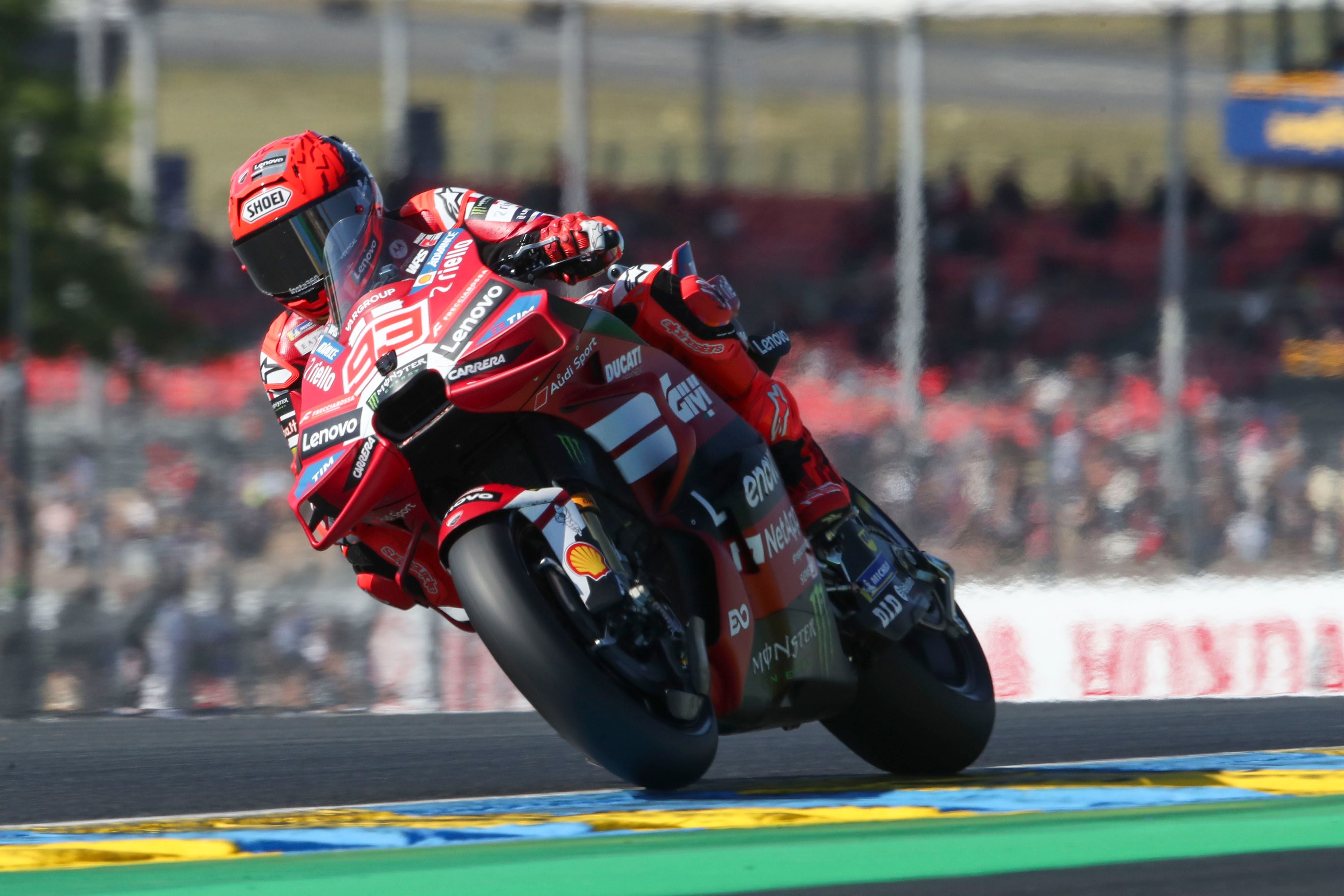 LE MANS, FRANCE - MAY 08: Marc Marquez of Spain riding the Lenovo Ducati (93) during free practice ahead of the MotoGP of France at Circuit Bugatti on May 08, 2026 in Le Mans, France. (Photo by Gold &amp; Goose Photography/Getty Images)