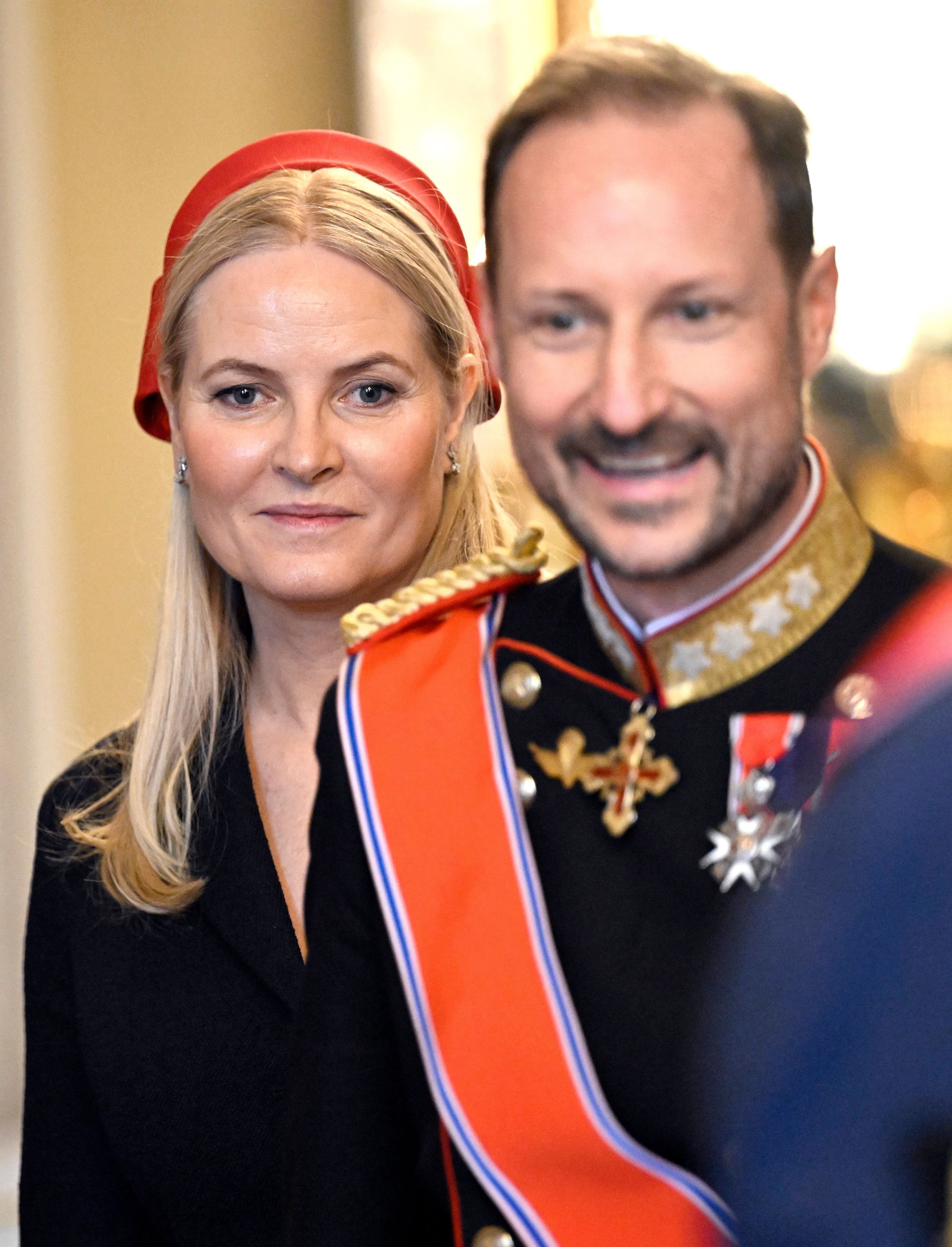 OSLO, NORWAY - MARCH 24 : official photo in the Birds Room of Princess Mette-Marit Tjessem Høiby, Prince Haakon of Norway pictured during the official state visit in Norway of the Belgian Sovereins on March 24, 2026 in Oslo, Norway, 24/03/2026 ( Photo by Didier Lebrun / Photonews via Getty Images)