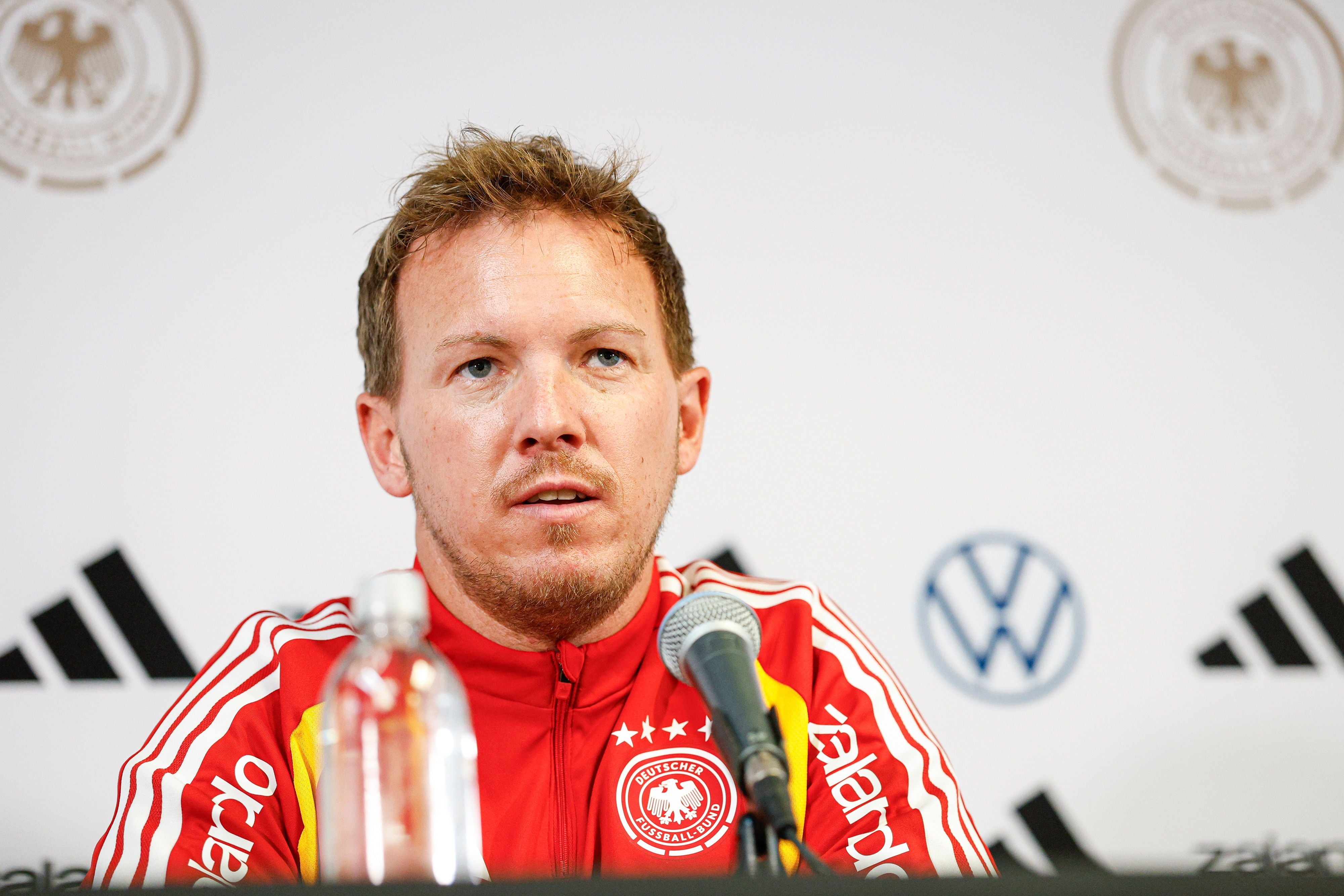 epa13018658 Germany's head coach Julian Nagelsmann speaks during a press conference at Soldier 'Field 'in Chicago, Illinois, USA, 05 June 2026. The United States and Germany will play their international friendly soccer match on 06 June. EPA/KAMIL KRZACZYNSKI