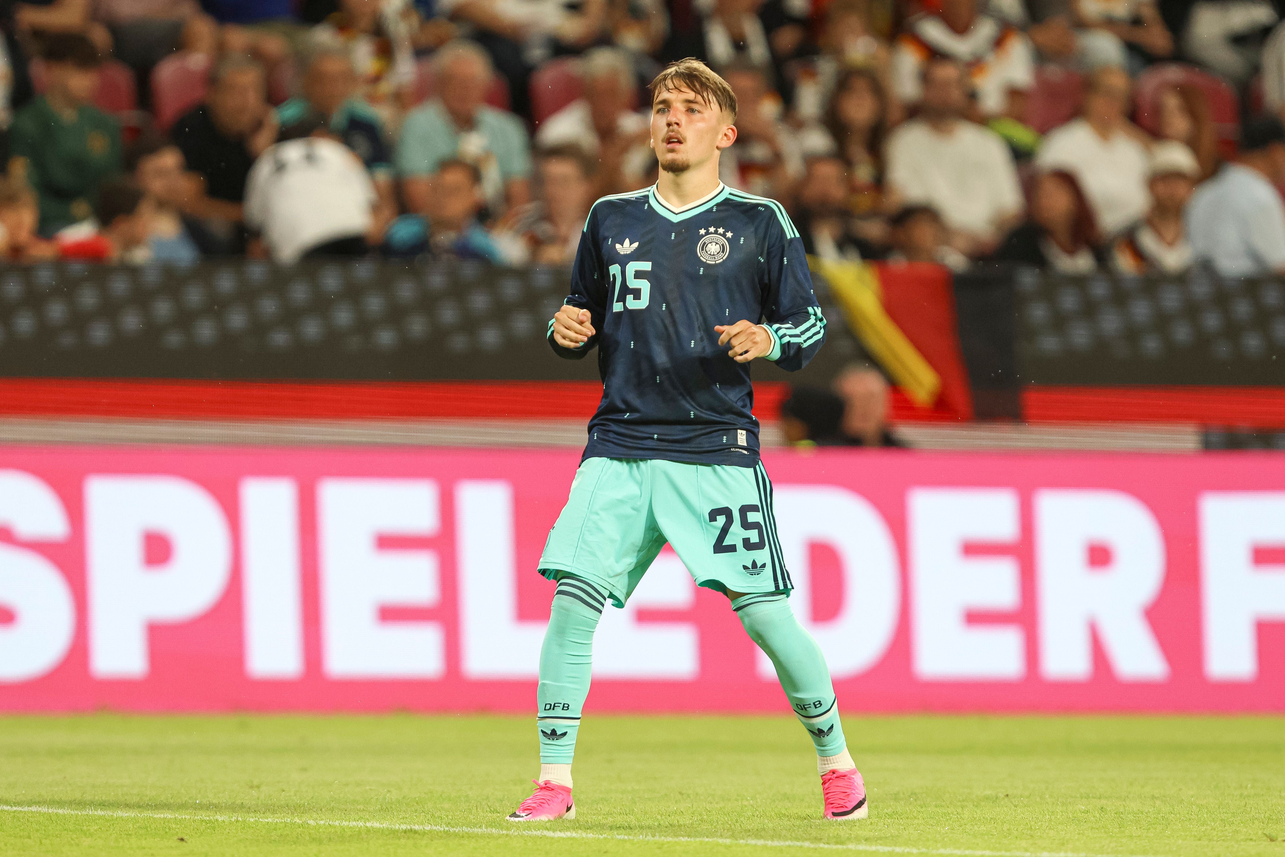 Mainz, Germany - May 31: Lennart Karl of Germany looks on during the international friendly match between Germany and Finland at MEWA Arena on May 31, 2026 in Mainz, Germany. (Photo by Oliver Kaelke/DeFodi Images/DeFodi via Getty Images)