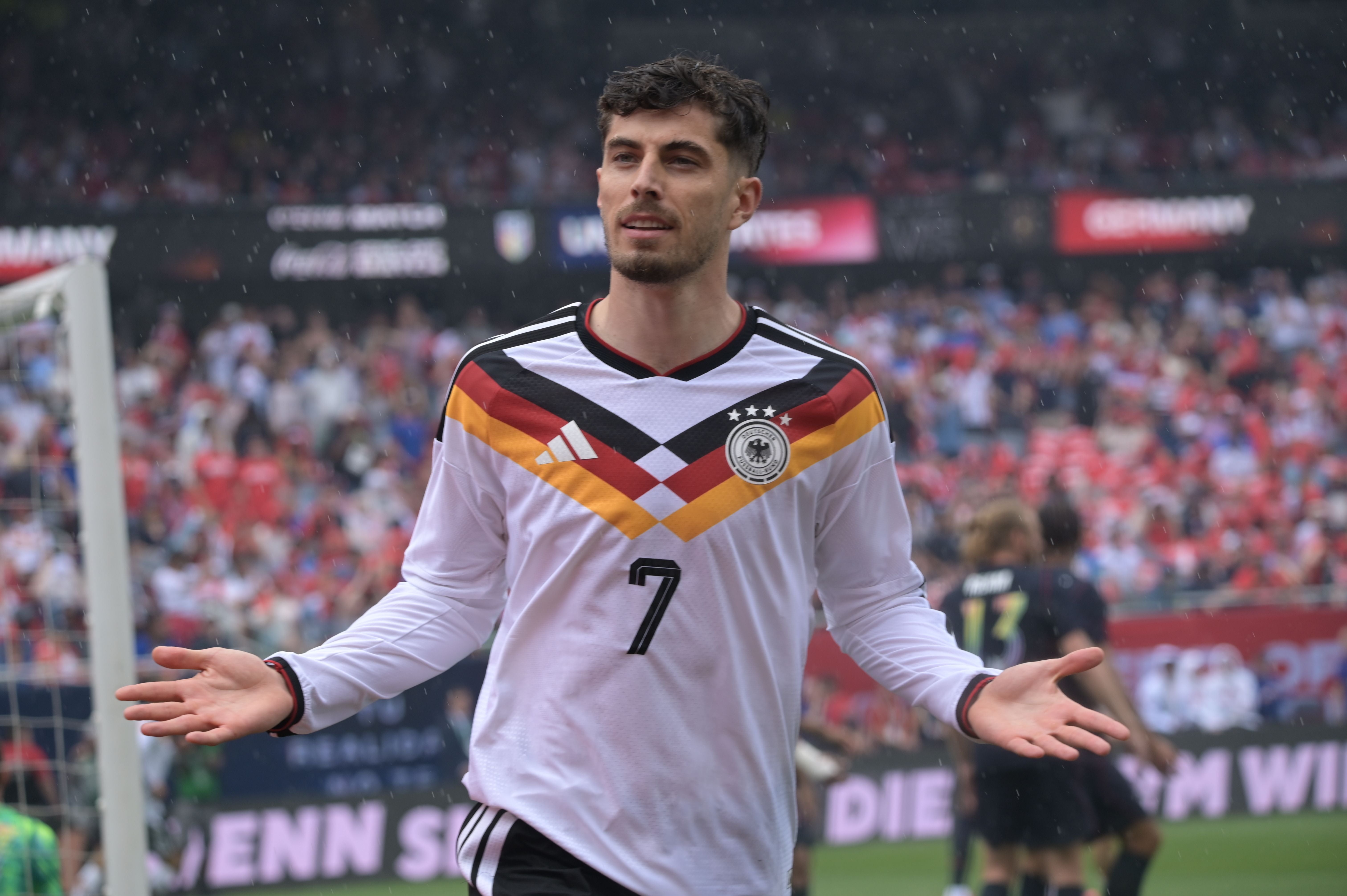 CHICAGO, ILLINOIS - JUNE 6: Kai Havertz of Germany score the first goal during International Friendly match between United States and Germany at Soldier Field in Chicago, Illinois, United States on June 6, 2026. (Photo by Jacek Boczarski/Anadolu via Getty Images)