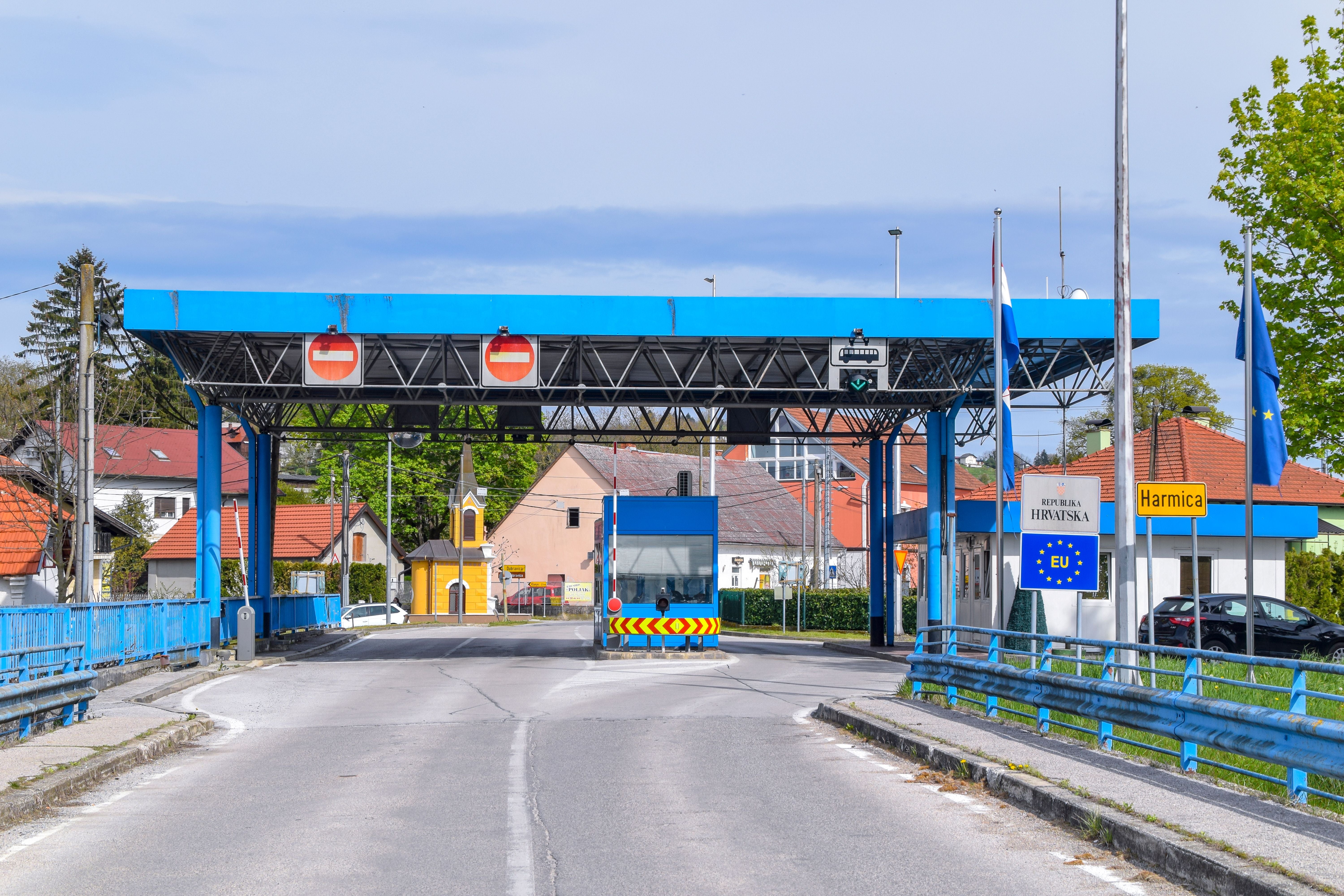 Border crossing between Croatia and Slovenia. Croatia becomes the 27th country of the Schengen Area.