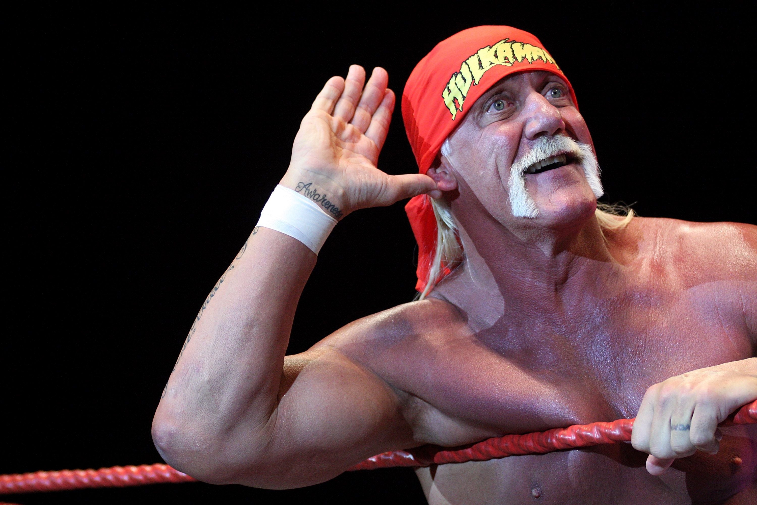 PERTH, AUSTRALIA - NOVEMBER 24: Hulk Hogan in action during his Hulkamania Tour at the Burswood Dome on November 24, 2009 in Perth, Australia. (Photo by Matt Jelonek/WireImage)