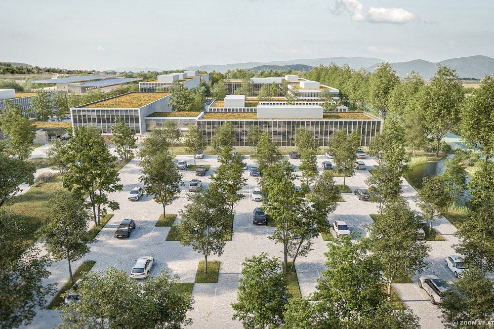 Das neue Sicherheitszentrum samt begrüntem Dach.