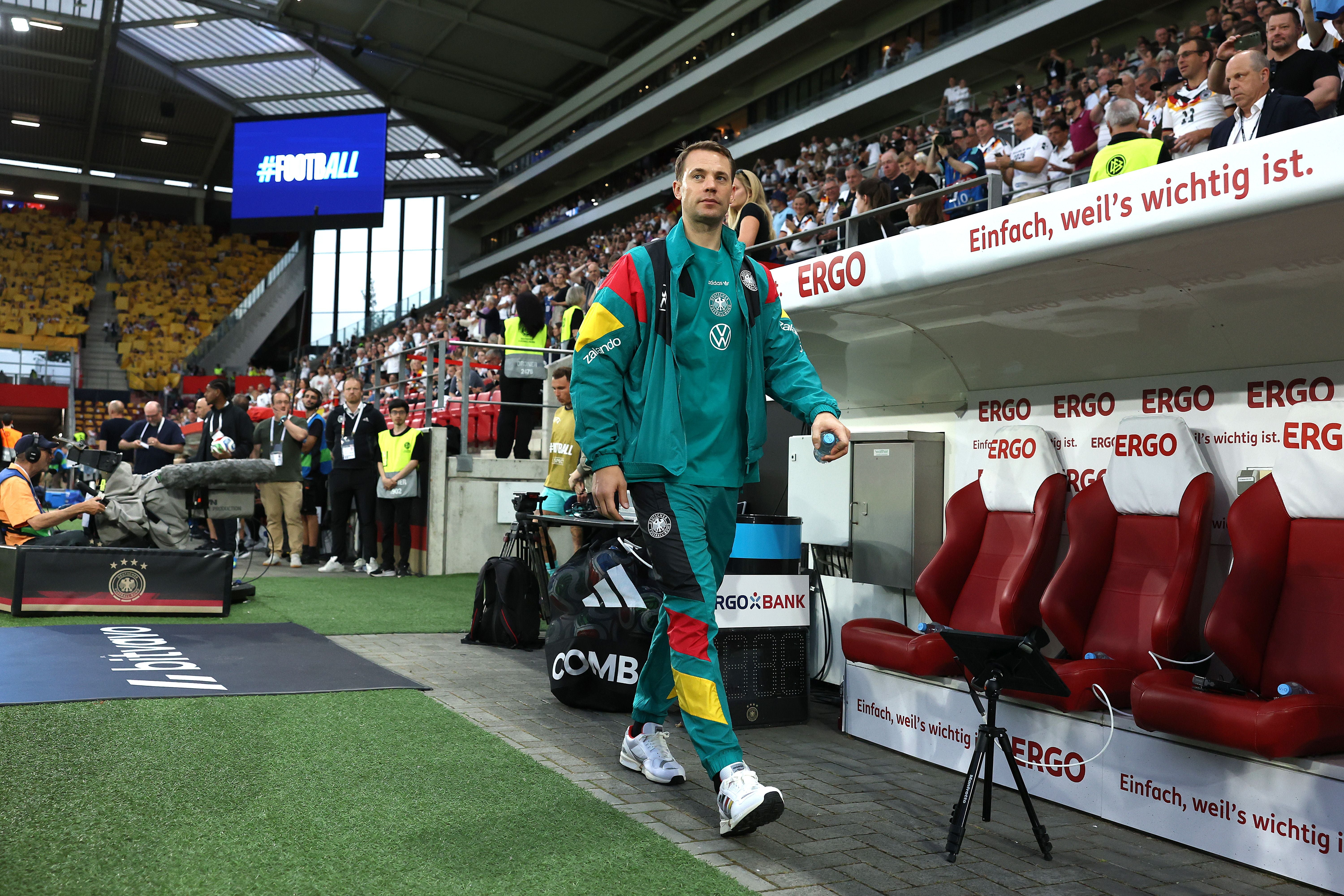 MAINZ, GERMANY - MAY 31: Manuel Neuer of Germany looks on prior to the international friendly match between Germany and Finland at MEWA Arena on May 31, 2026 in Mainz, Germany. (Photo by Alexander Hassenstein/Getty Images)