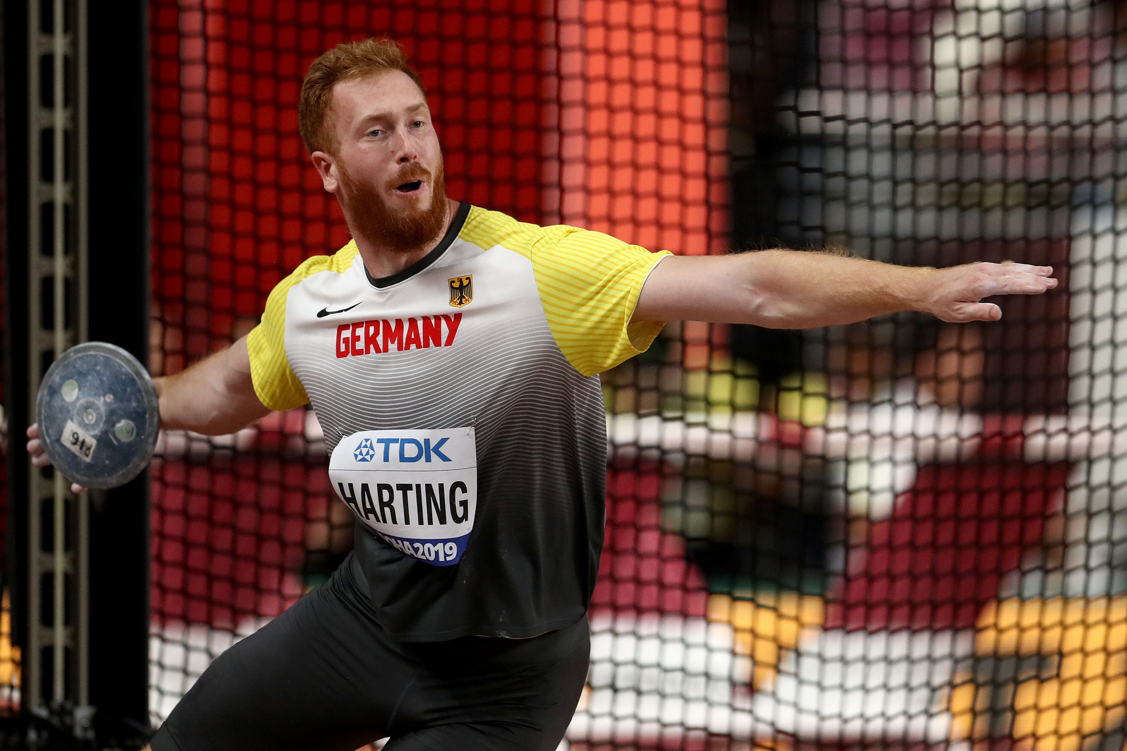 DOHA, QATAR - SEPTEMBER 28: Christoph Harting of Germany competes in the Men's Discus Throw qualification during day two of 17th IAAF World Athletics Championships Doha 2019 at Khalifa International Stadium on September 28, 2019 in Doha, Qatar. (Photo by Alexander Hassenstein/Getty Images for IAAF)