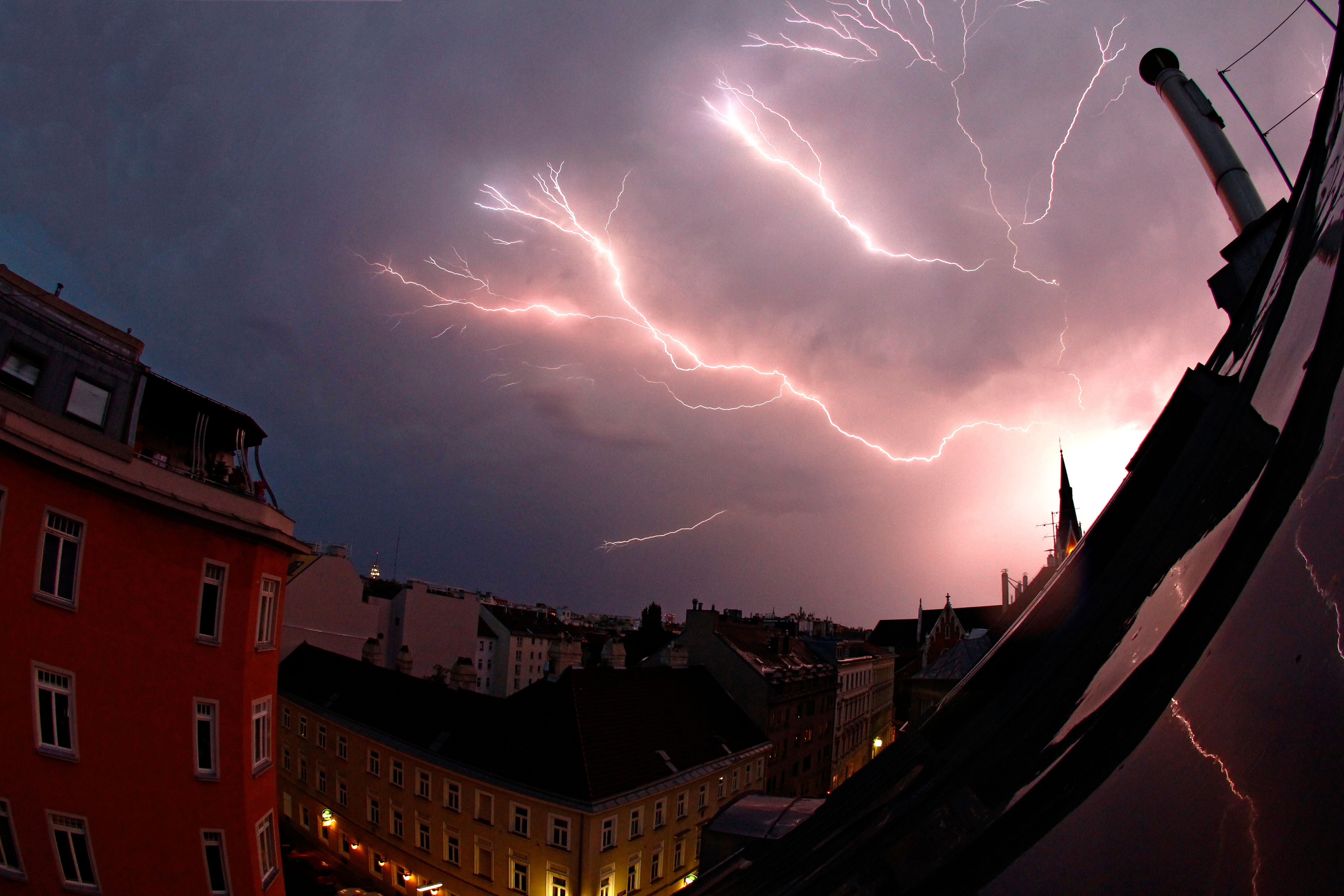 Thunderstorm with big flash over Vienna City.