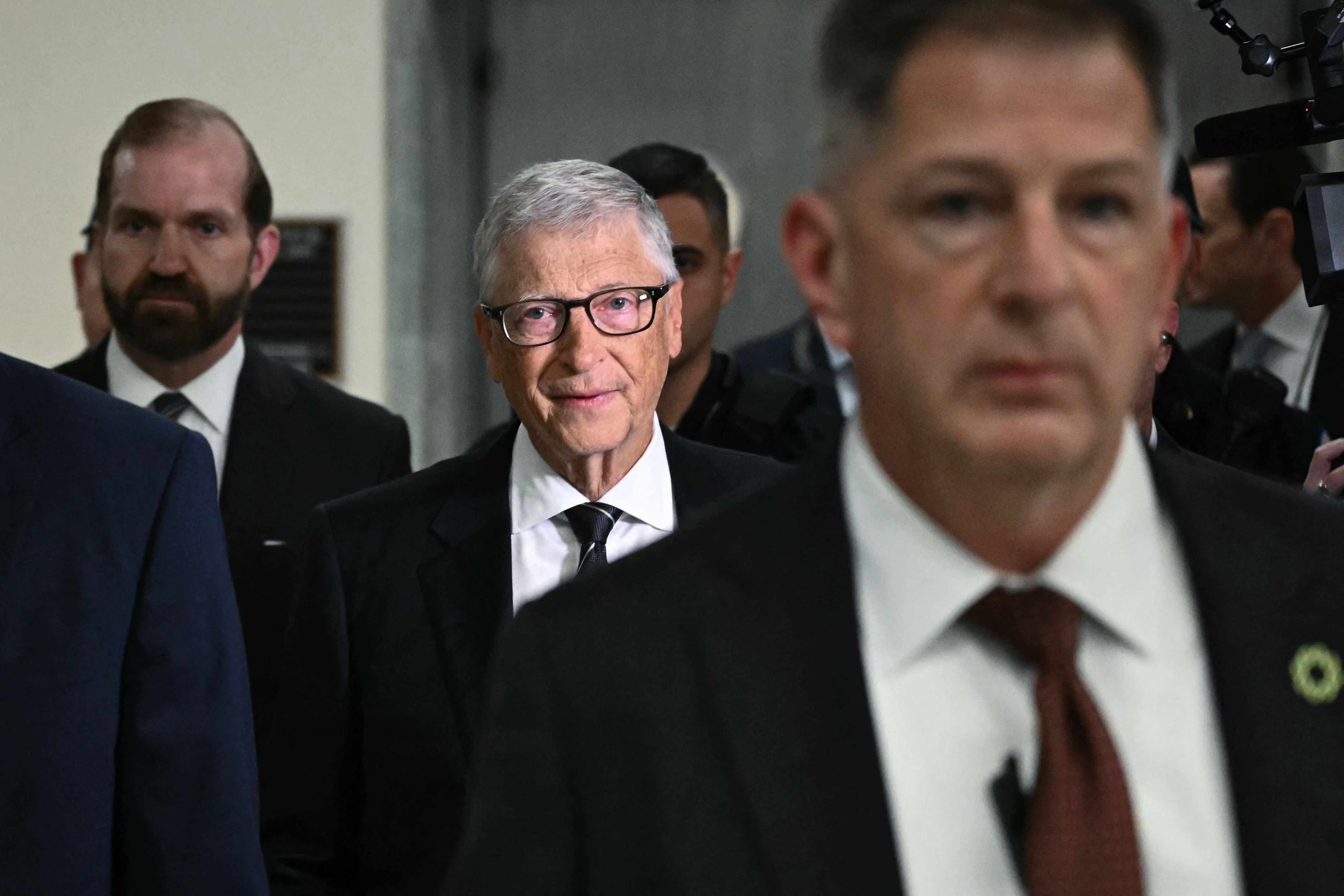 Microsoft co-founder Bill Gates (C) arrives for a closed-door interview with the House Oversight Committee on Capitol Hill in Washington, DC, on June 10, 2026. Gates is set to face questioning Wednesday from US lawmakers over his relationship with late sex offender Jeffrey Epstein, whose network of wealthy and powerful associates has fueled years of scrutiny and conspiracy theories. Gates, one of the world's richest men and a leading philanthropist, is appearing before the House Oversight Committee for a transcribed interview about the disgraced financier, who died in a New York jail cell in 2019 while awaiting trial on sex trafficking charges involving underage girls. (Photo by Kent NISHIMURA / AFP)