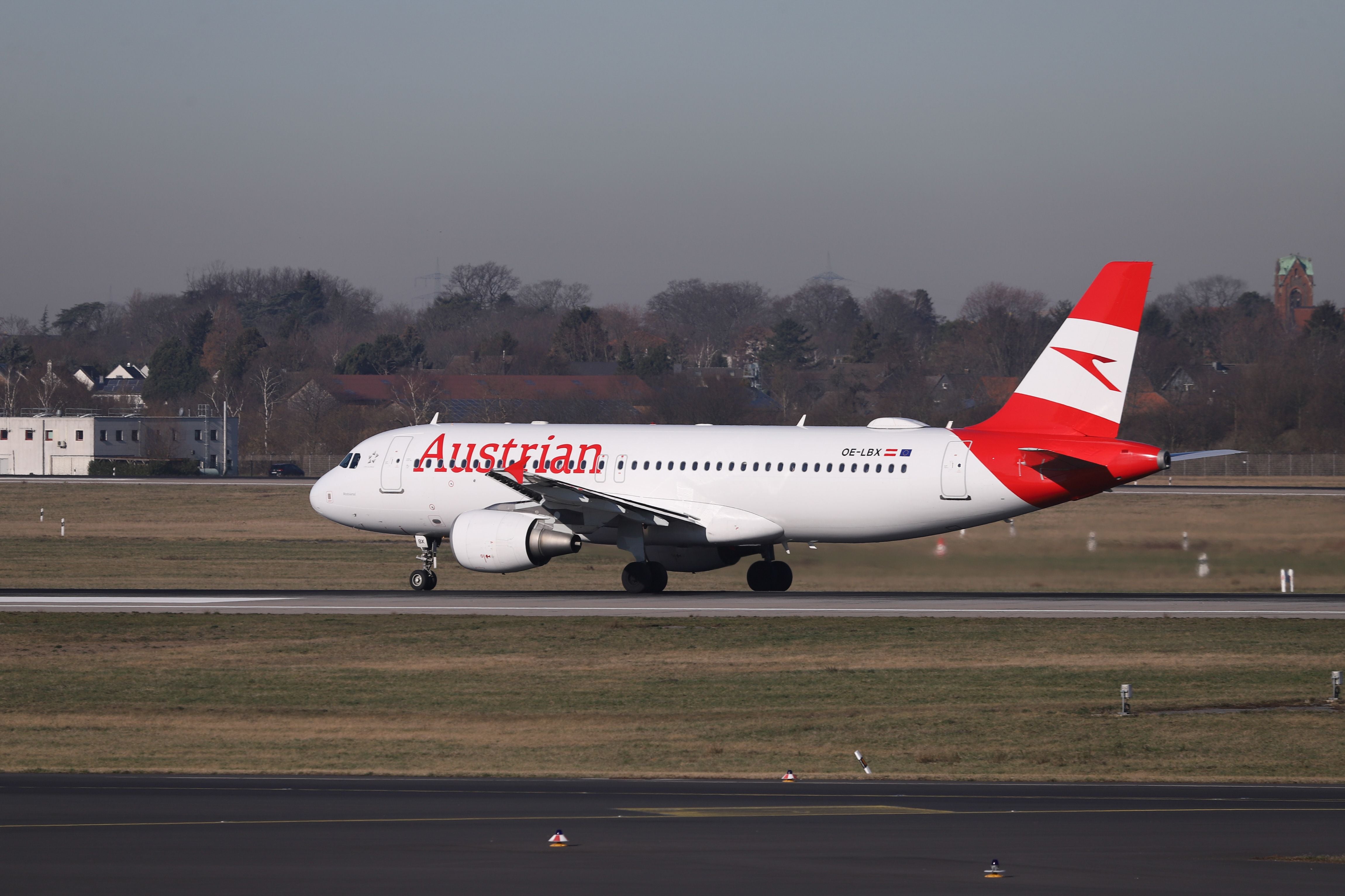 Austrian Airlines Airbus A320-214 aircraft with registration OE-LBX taxiing for takeoff in Dusseldorf Airport DUS EDDL in Germany. The aircraft name is Mostviertel, Austrian AUA / OS is a subsidiary airline of Lufthansa Group, member of Star Alliance, the flag carrier of Austria with headquarters and hub Vienna International Airport. (Photo by Nicolas Economou/NurPhoto via Getty Images)
